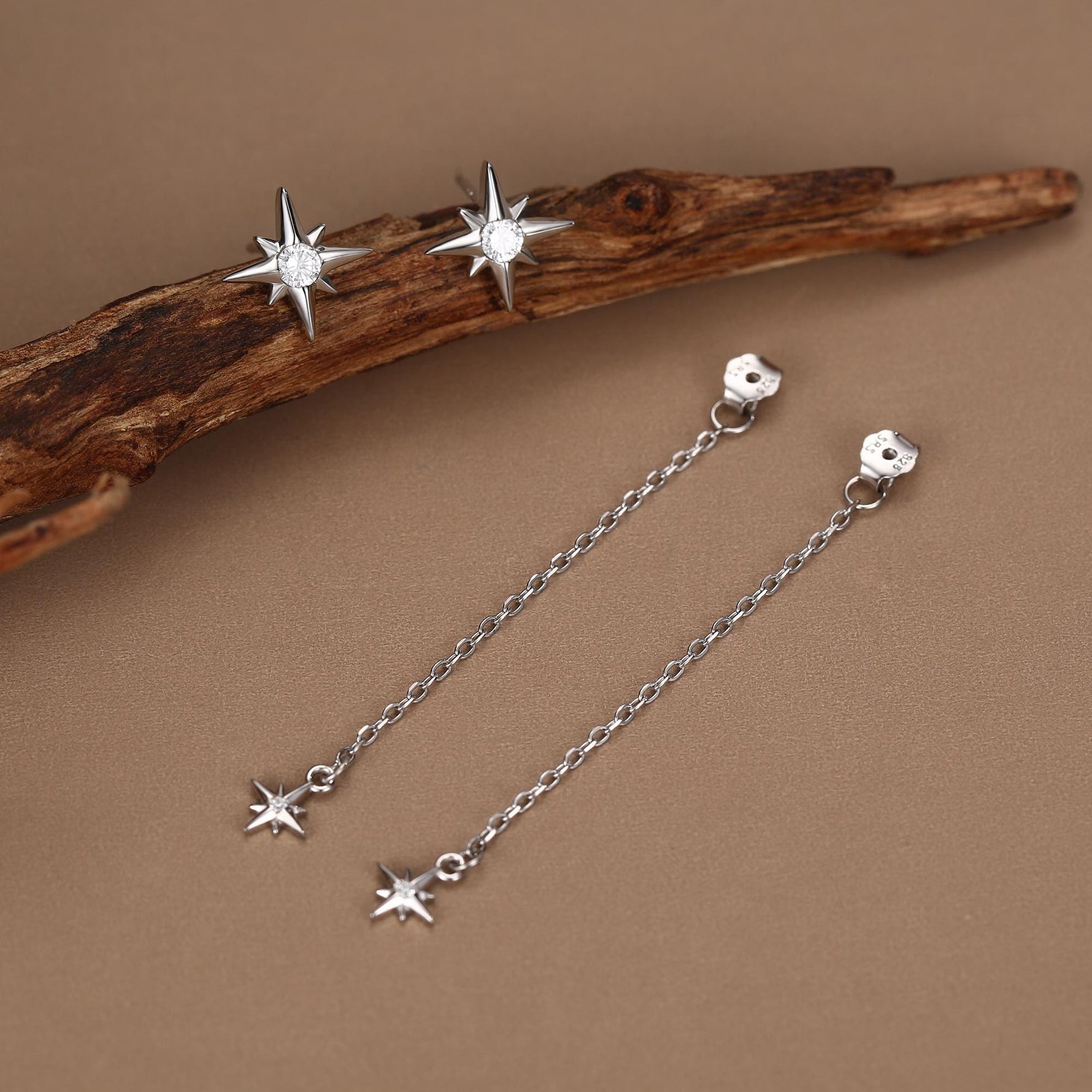 Sterling Silver North Star Jacket Earrings