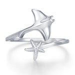 Sterling Silver Manta Ray and Starfish Open Ring