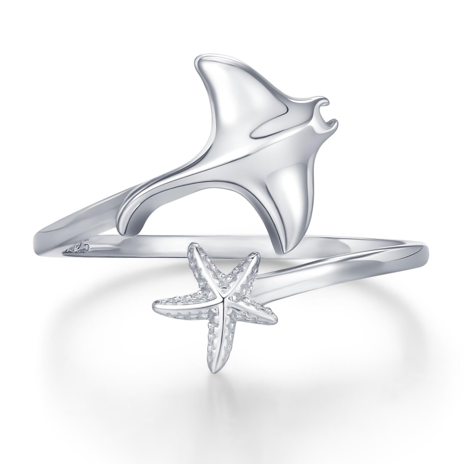 Sterling Silver Manta Ray and Starfish Open Ring