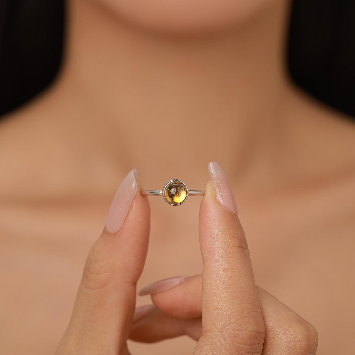 6mm Yellow Citrine Bezel Gemstone Ring