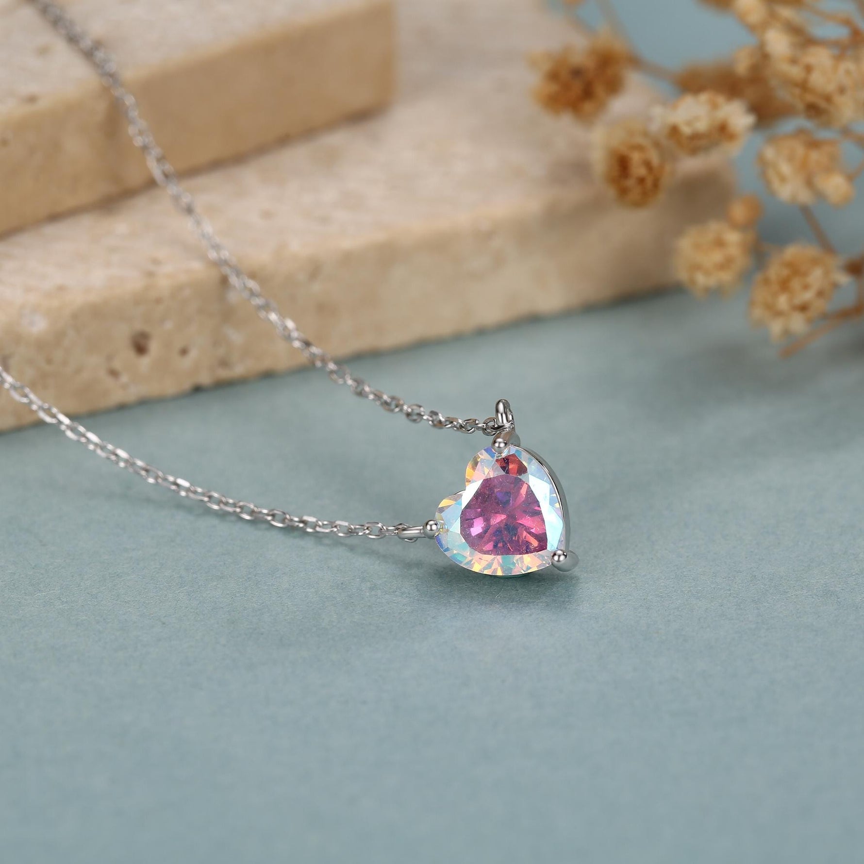 Aurora CZ Heart Charm Necklace