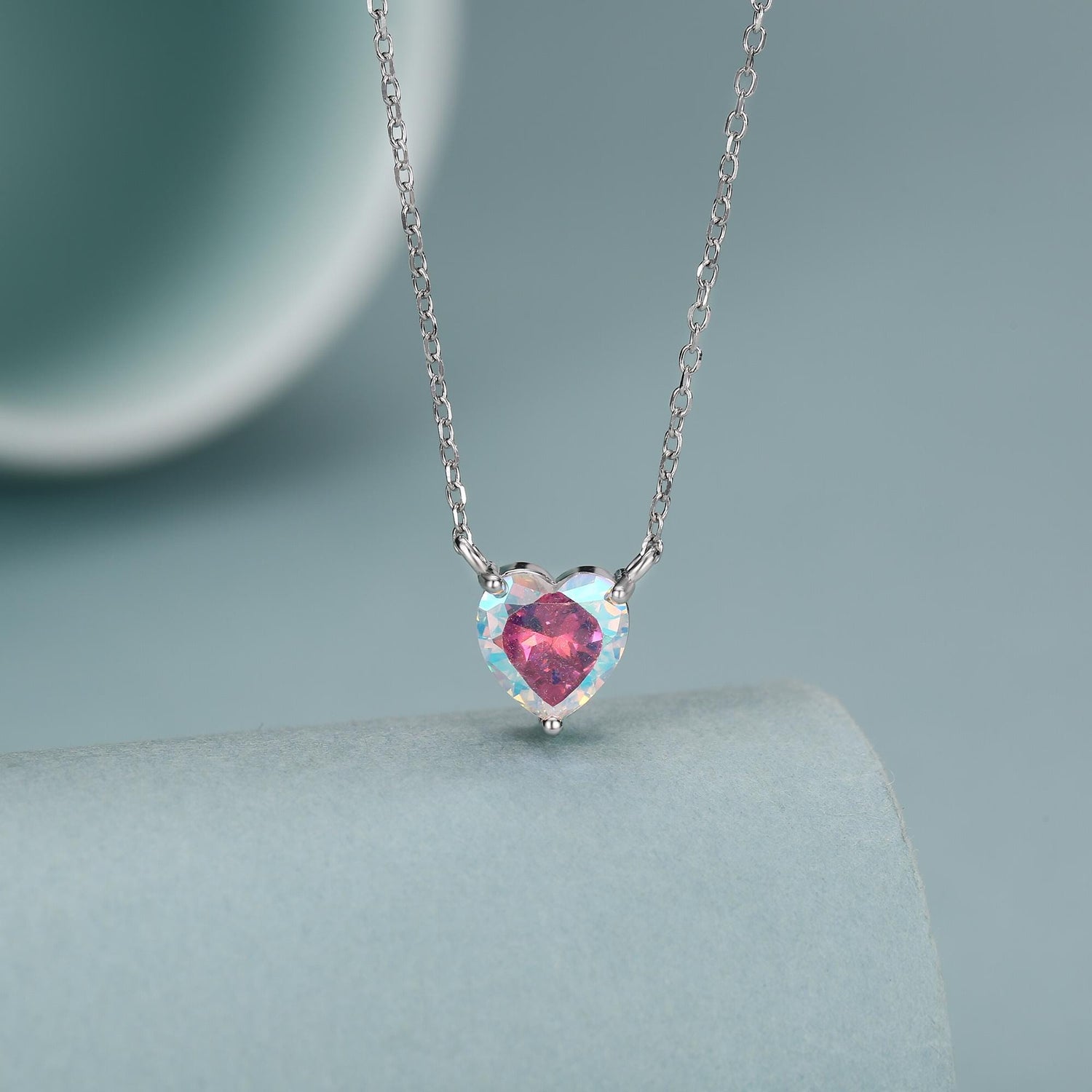 Aurora CZ Heart Charm Necklace