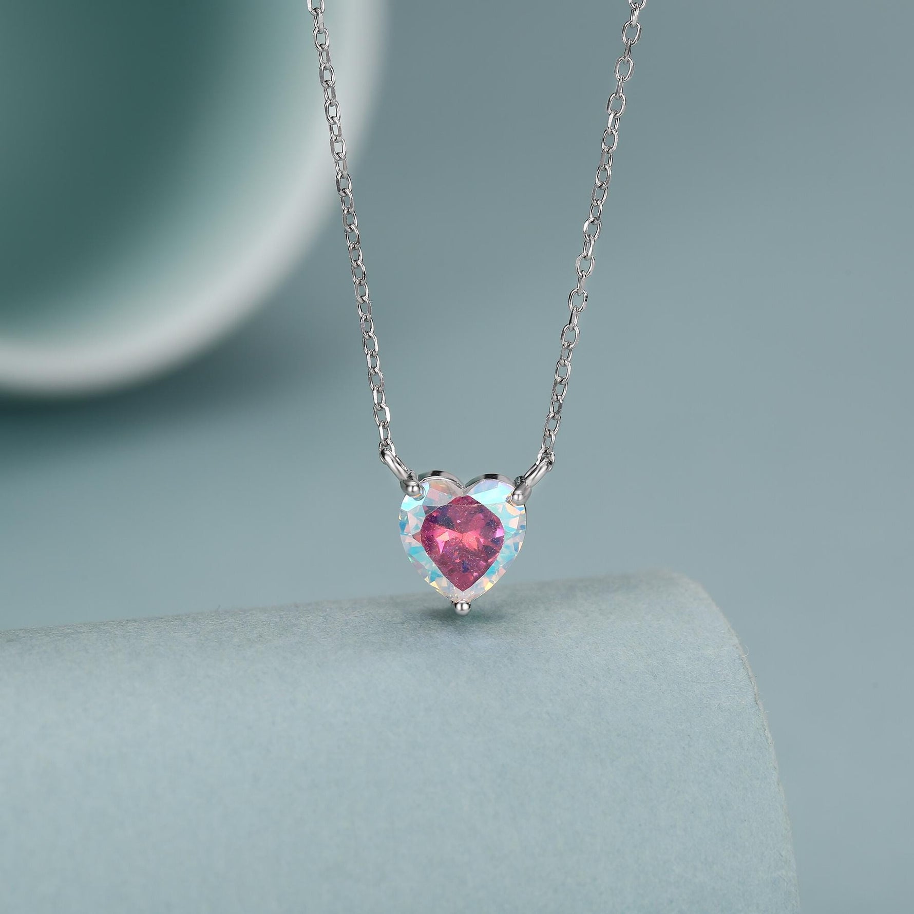 Aurora CZ Heart Charm Necklace