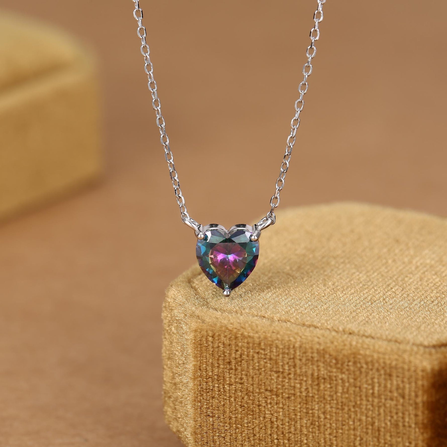 Mystic CZ Heart Charm Necklace