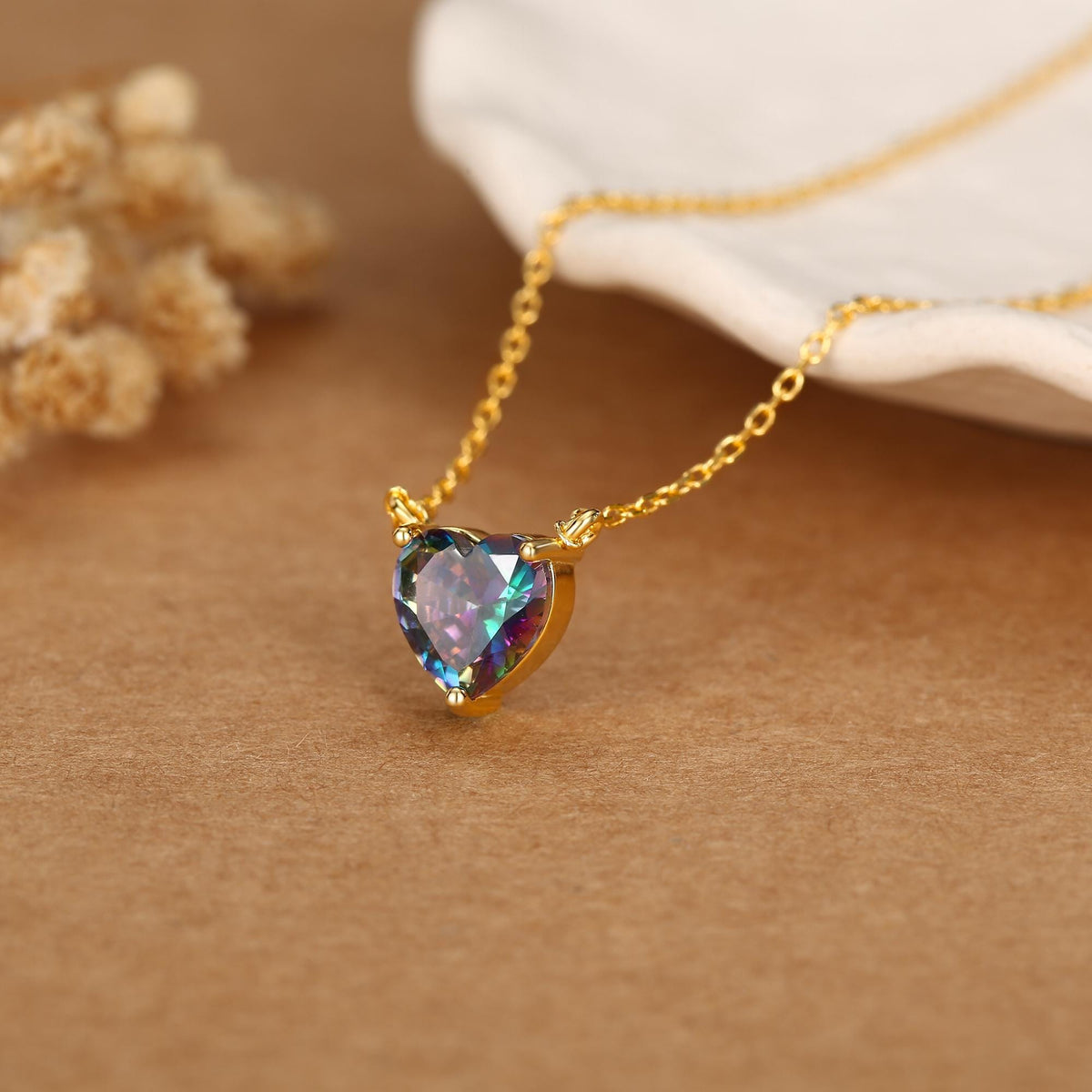 Mystic CZ Heart Charm Necklace
