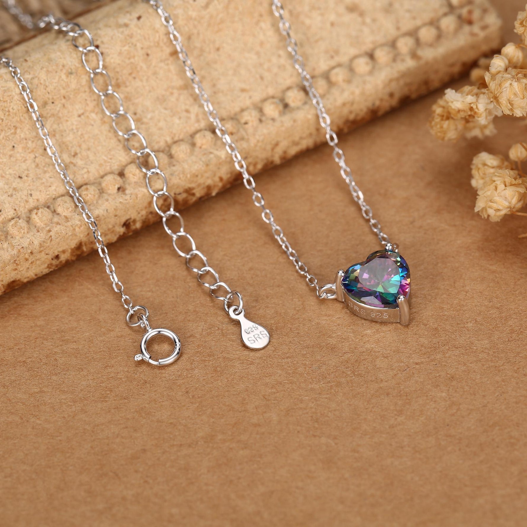 Mystic CZ Heart Charm Necklace