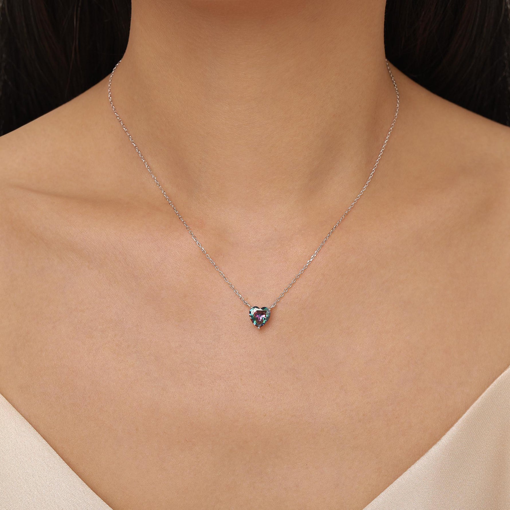 Mystic CZ Heart Charm Necklace