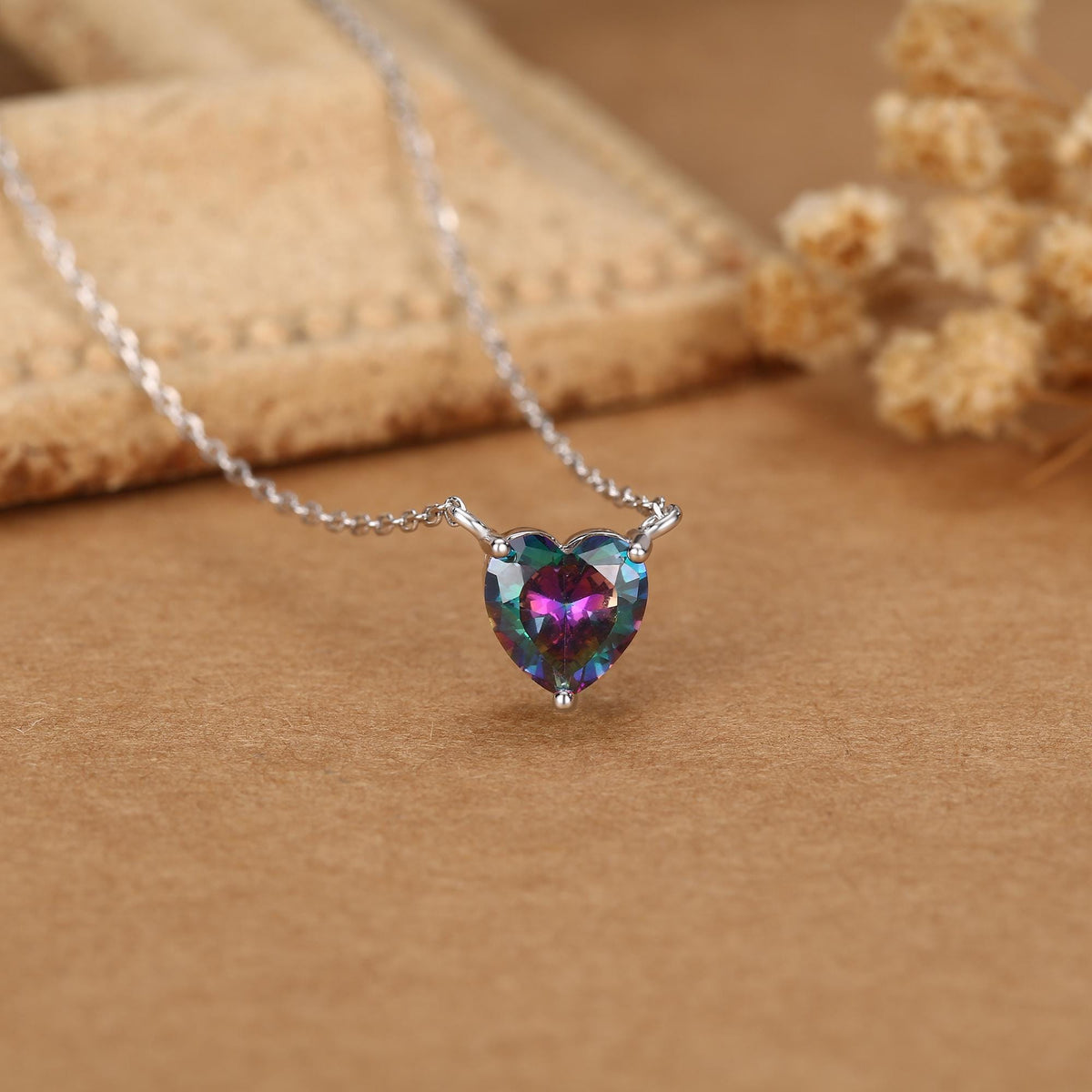Mystic CZ Heart Charm Necklace