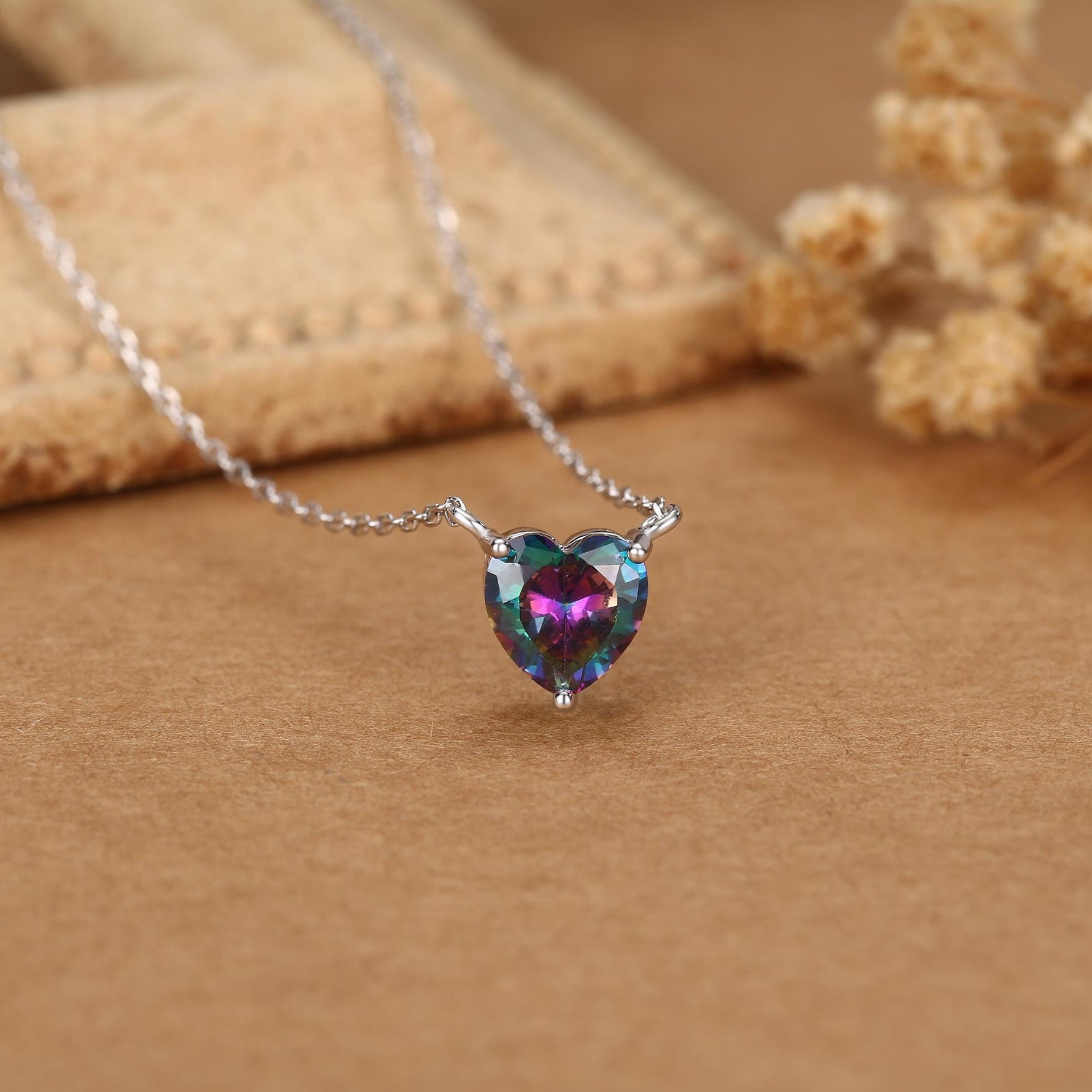 Mystic CZ Heart Charm Necklace