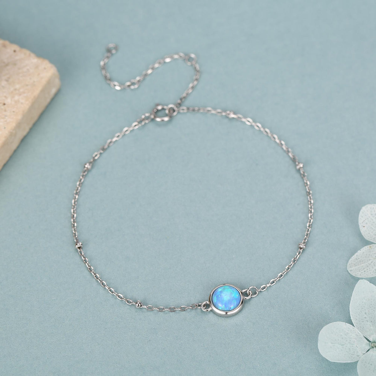 Blue Opal Gemstone Bracelet with Satellite Chain