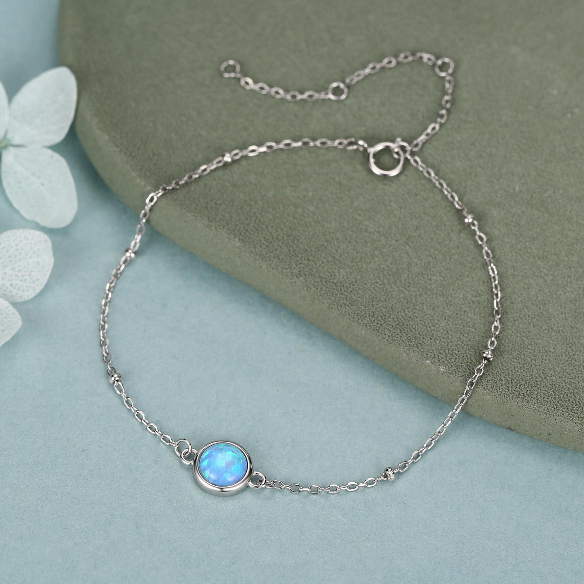 Blue Opal Gemstone Bracelet with Satellite Chain
