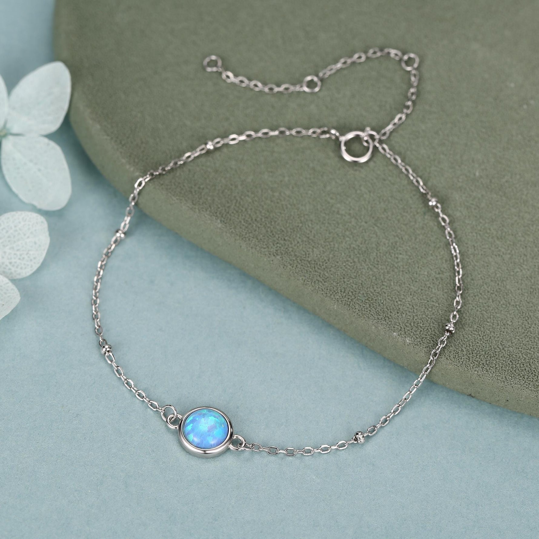 Blue Opal Gemstone Bracelet with Satellite Chain