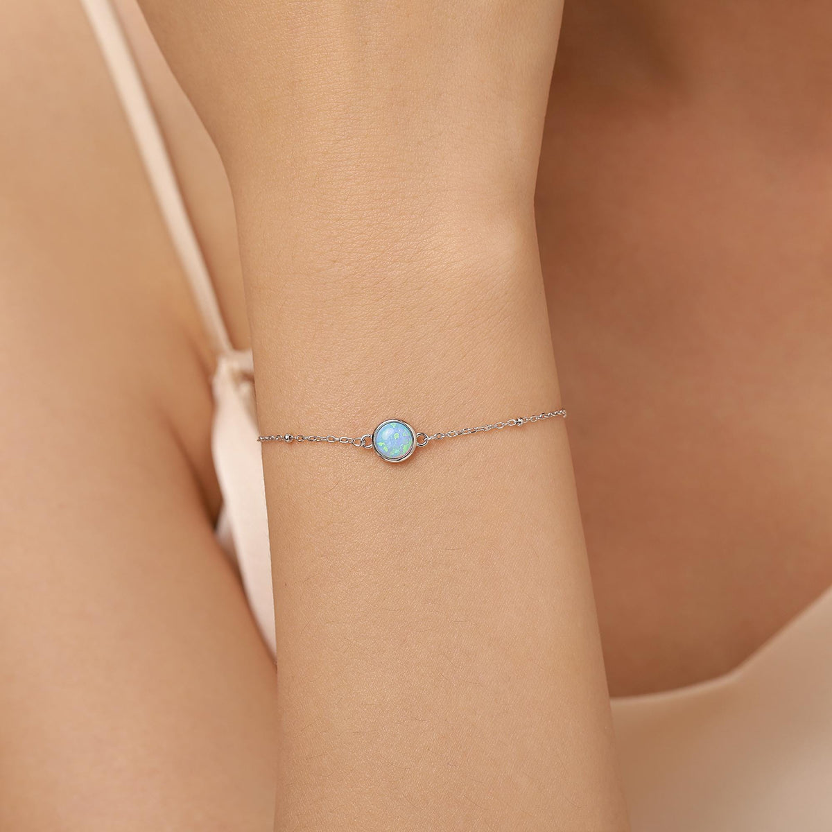 Blue Opal Gemstone Bracelet with Satellite Chain