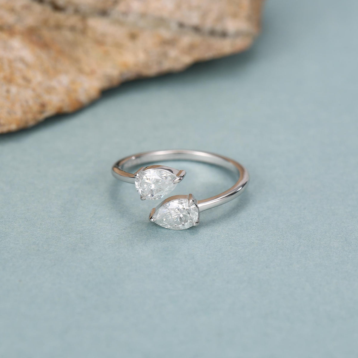 Toi et Moi Pear Cut Moissanite Open Ring