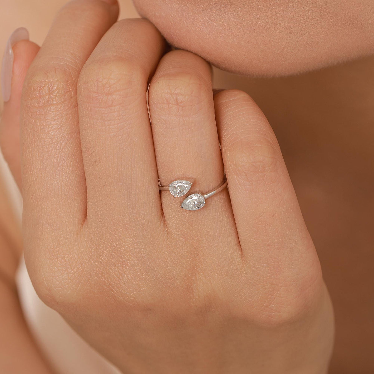 Toi et Moi Pear Cut Moissanite Open Ring