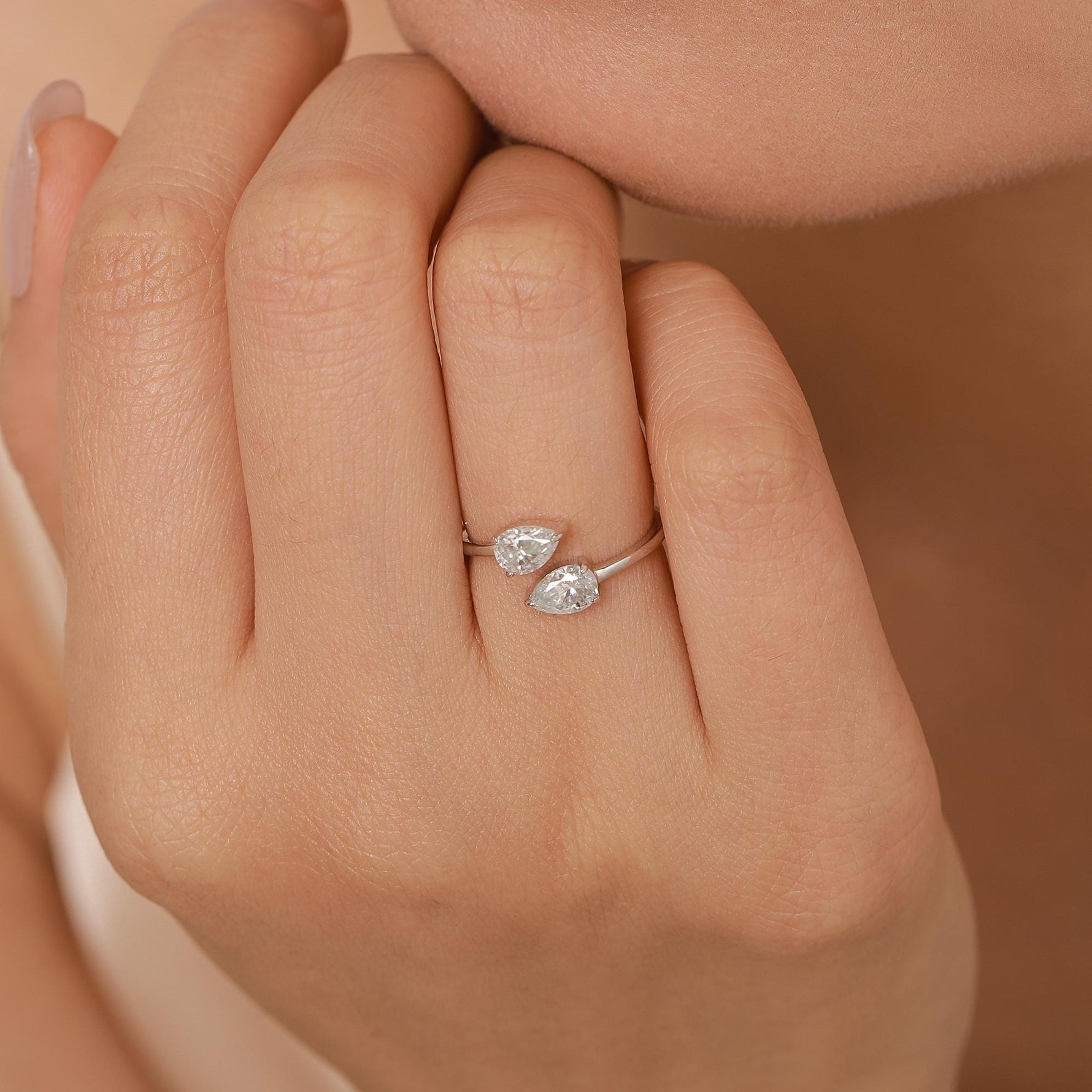 Toi et Moi Pear Cut Moissanite Open Ring