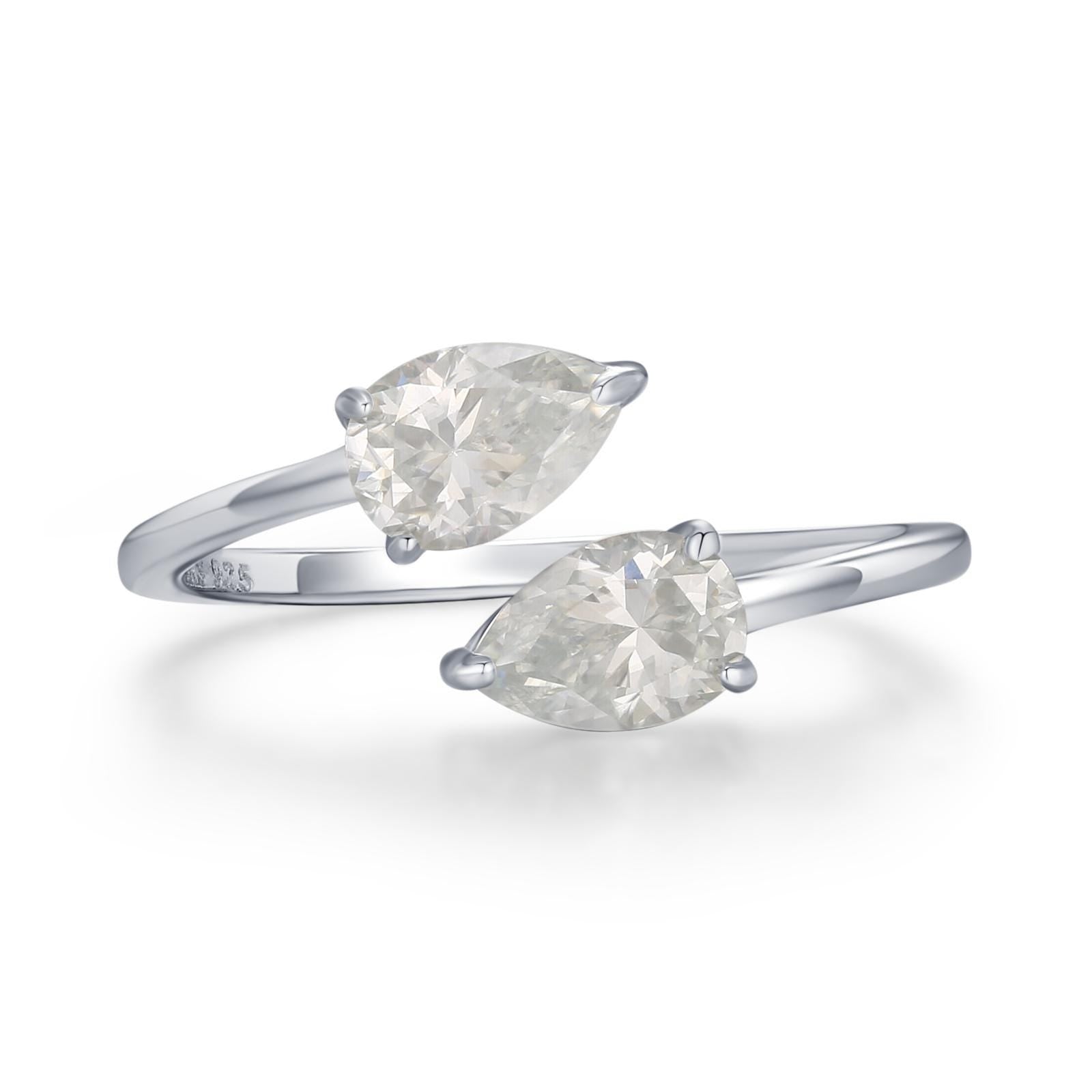 Toi et Moi Pear Cut Moissanite Open Ring