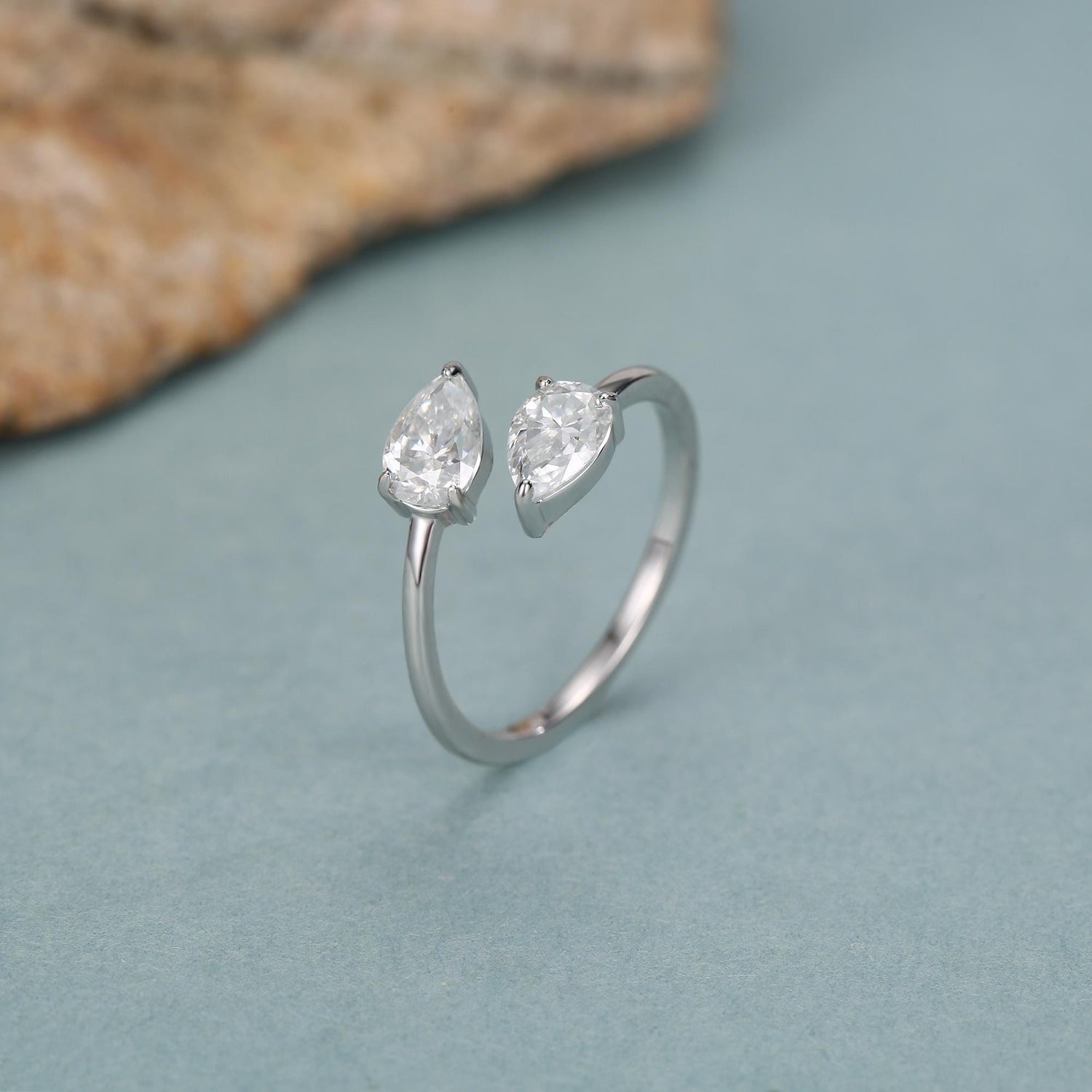 Toi et Moi Pear Cut Moissanite Open Ring