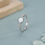 White Opal and Olive Leaf Gemstone Ring