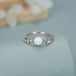 White Opal and Olive Leaf Gemstone Ring