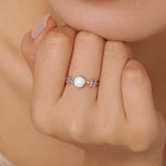 White Opal and Olive Leaf Gemstone Ring
