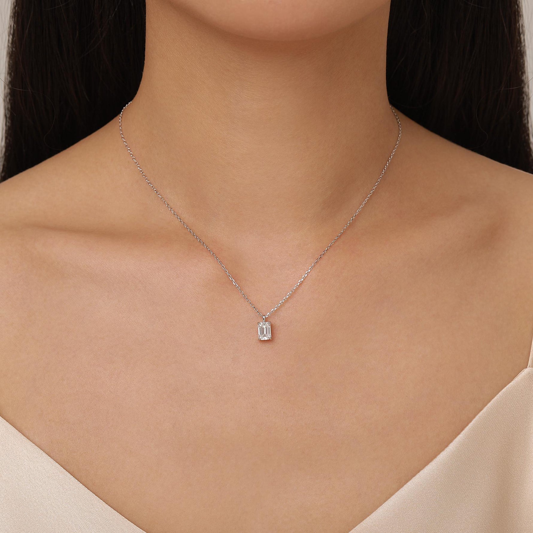 Emerald Cut 1ct Moissanite Pendant Necklace
