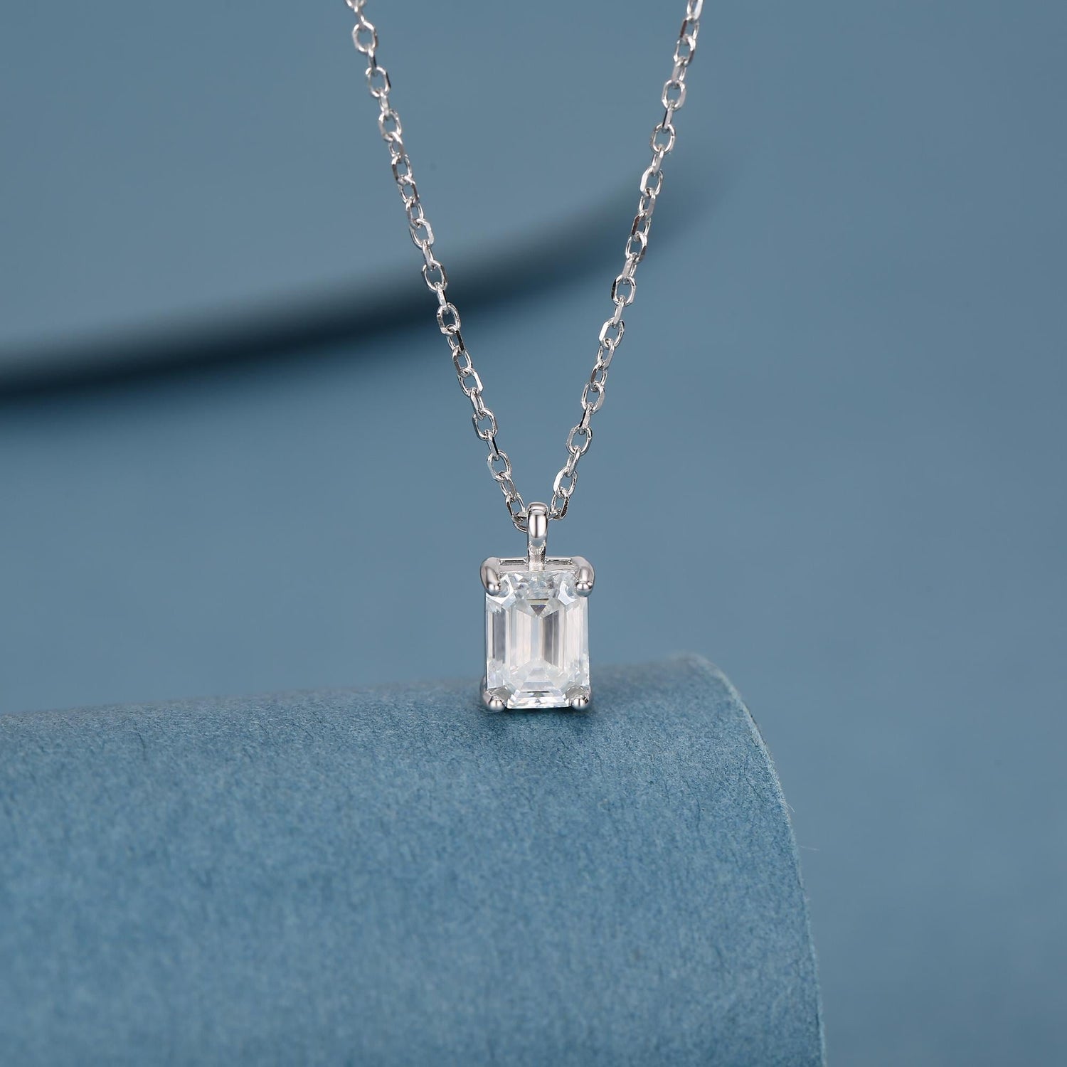 Emerald Cut 1ct Moissanite Pendant Necklace