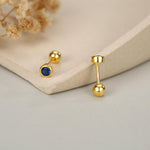 Sterling Silver Bezel Set Sapphire Blue CZ Crystal Screw Back Earrings, 3mm CZ Piercing Jewellery, Brilliant Cut Blue CZ Barbell Earrings