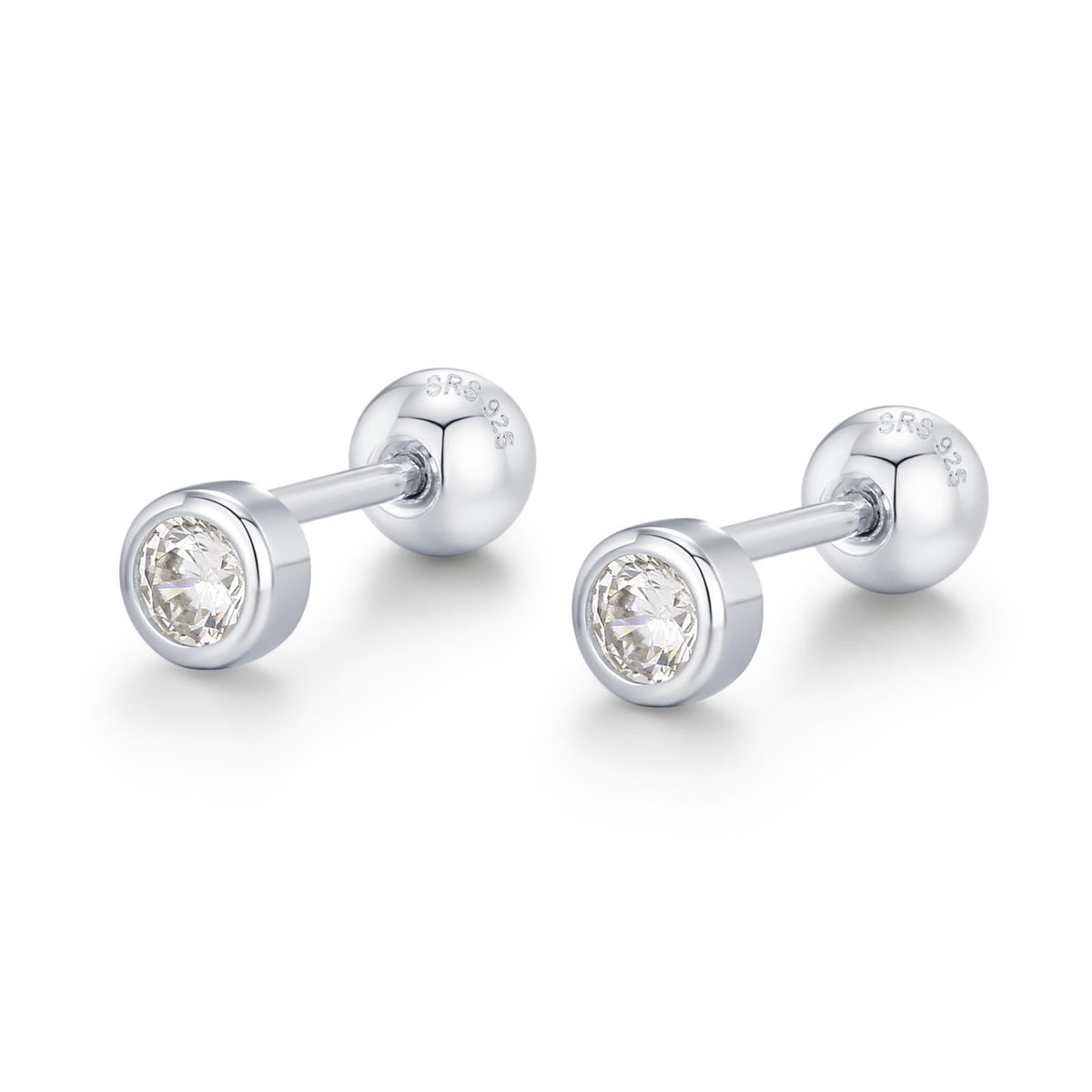 Small Pair of CZ Crystal Earrings in Sterling Silver, Rose Gold and Silver, Screw Back Earrings - helix ,cartilage , conch, tragus