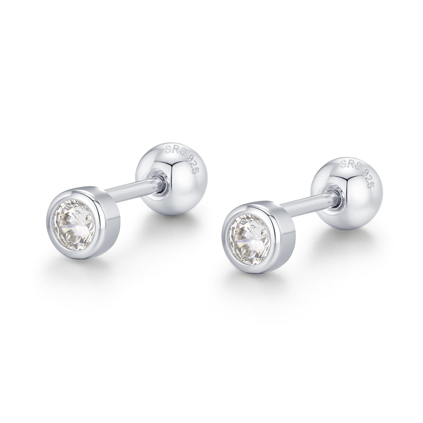 Small Pair of CZ Crystal Earrings in Sterling Silver, Rose Gold and Silver, Screw Back Earrings - helix ,cartilage , conch, tragus