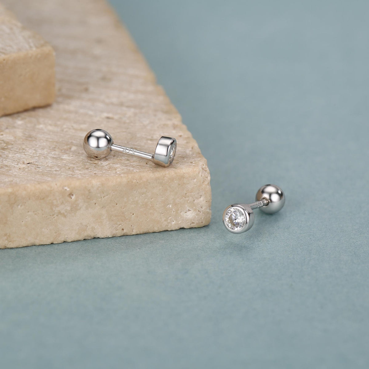 Small Pair of CZ Crystal Earrings in Sterling Silver, Rose Gold and Silver, Screw Back Earrings - helix ,cartilage , conch, tragus
