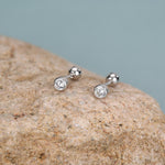 Small Pair of CZ Crystal Earrings in Sterling Silver, Rose Gold and Silver, Screw Back Earrings - helix ,cartilage , conch, tragus