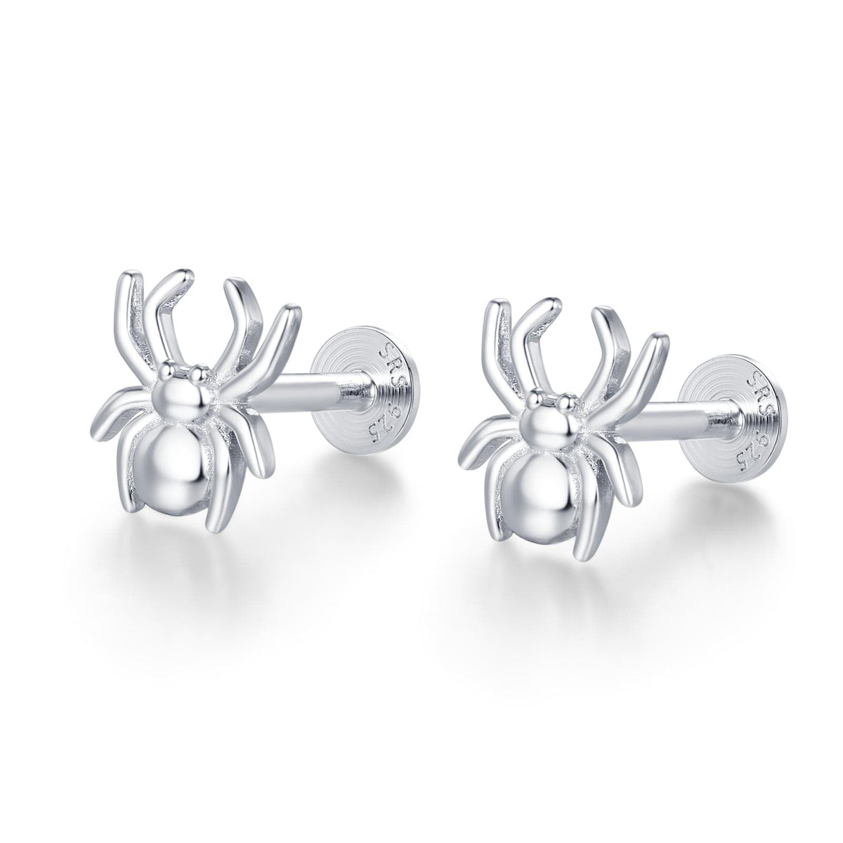Sterling Silver Spider 16G Flat Back Stud Earrings