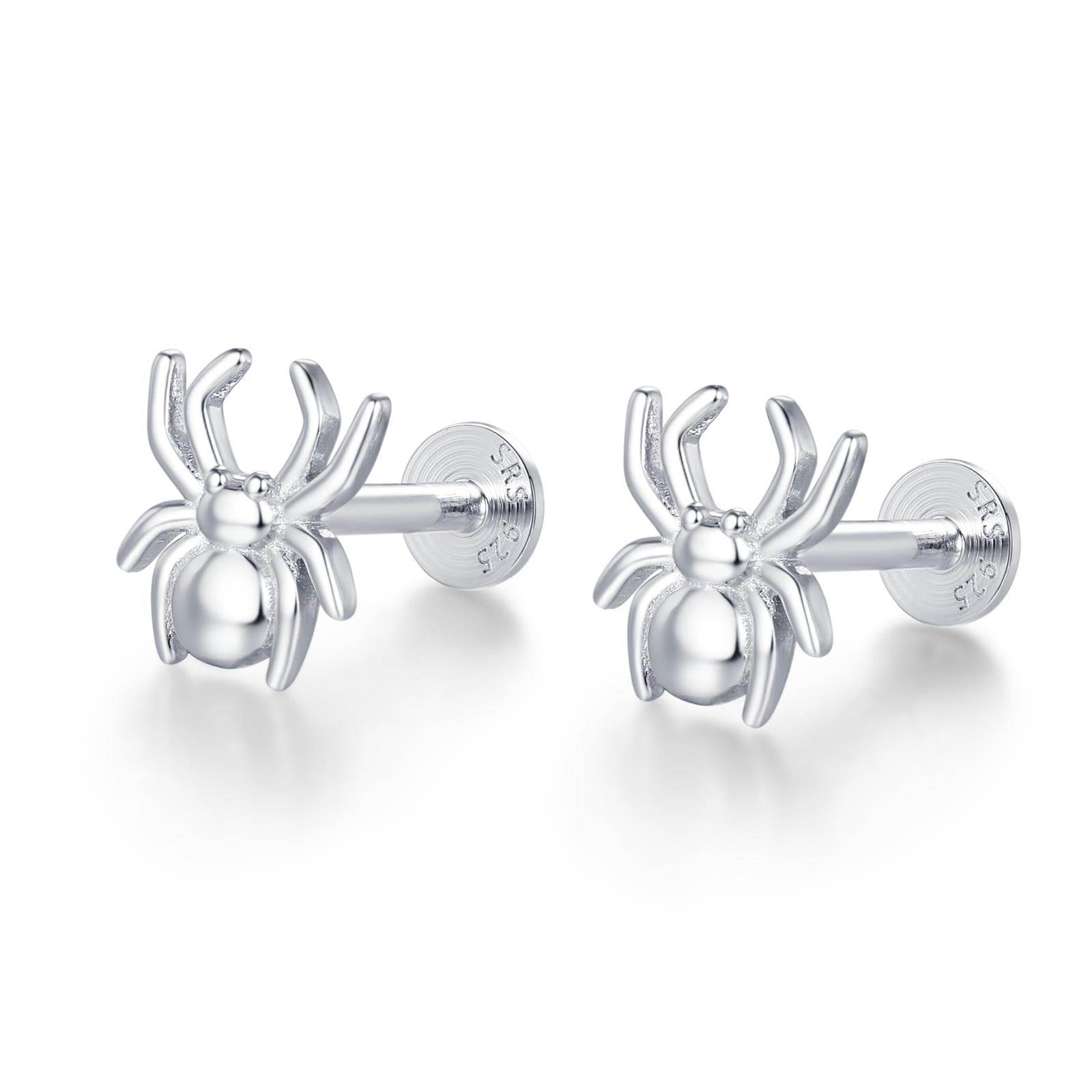Sterling Silver Spider 16G Flat Back Stud Earrings