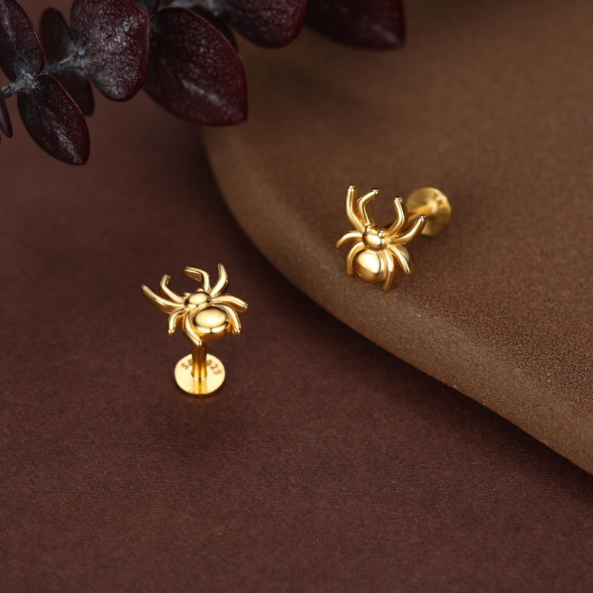 Sterling Silver Spider 16G Flat Back Stud Earrings