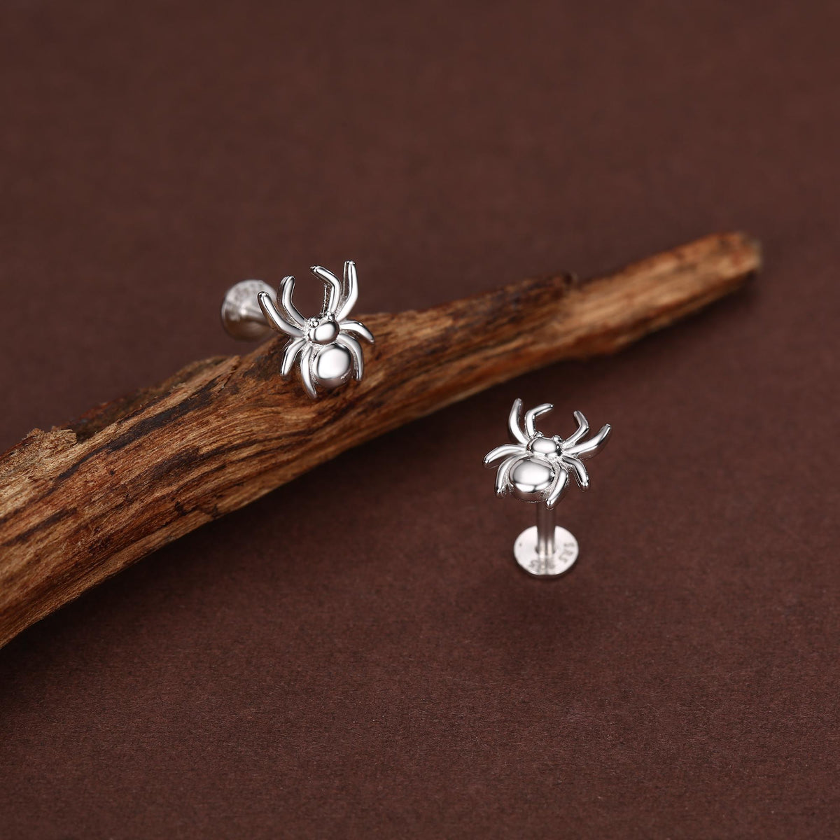 Sterling Silver Spider 16G Flat Back Stud Earrings