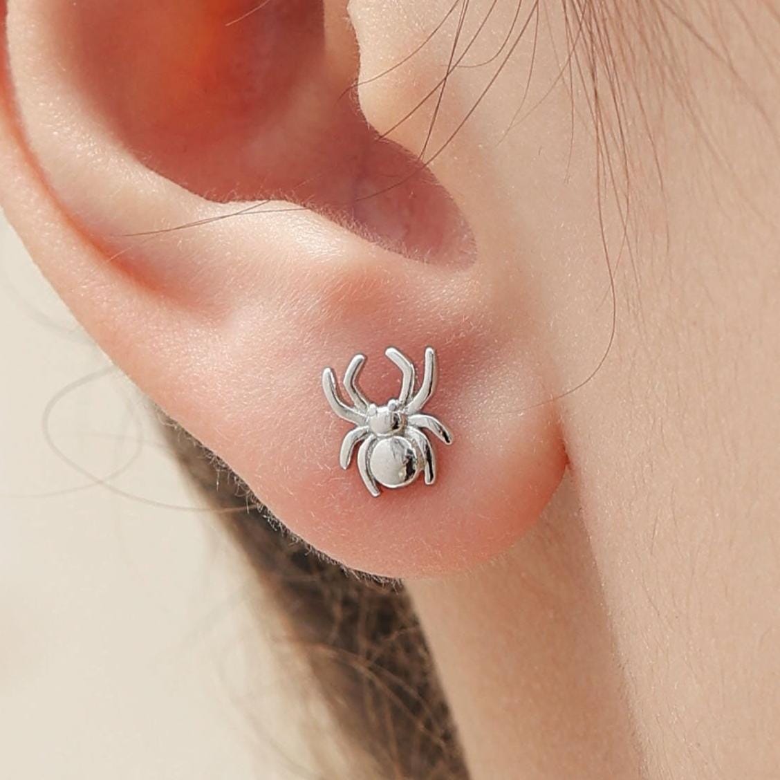 Sterling Silver Spider 16G Flat Back Stud Earrings