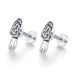 Sterling Silver Morel Mushroom 16G Flat Back Stud Earrings