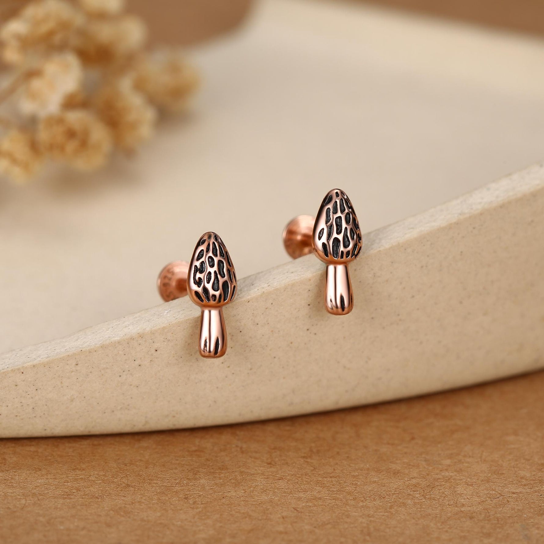 Sterling Silver Morel Mushroom 16G Flat Back Stud Earrings