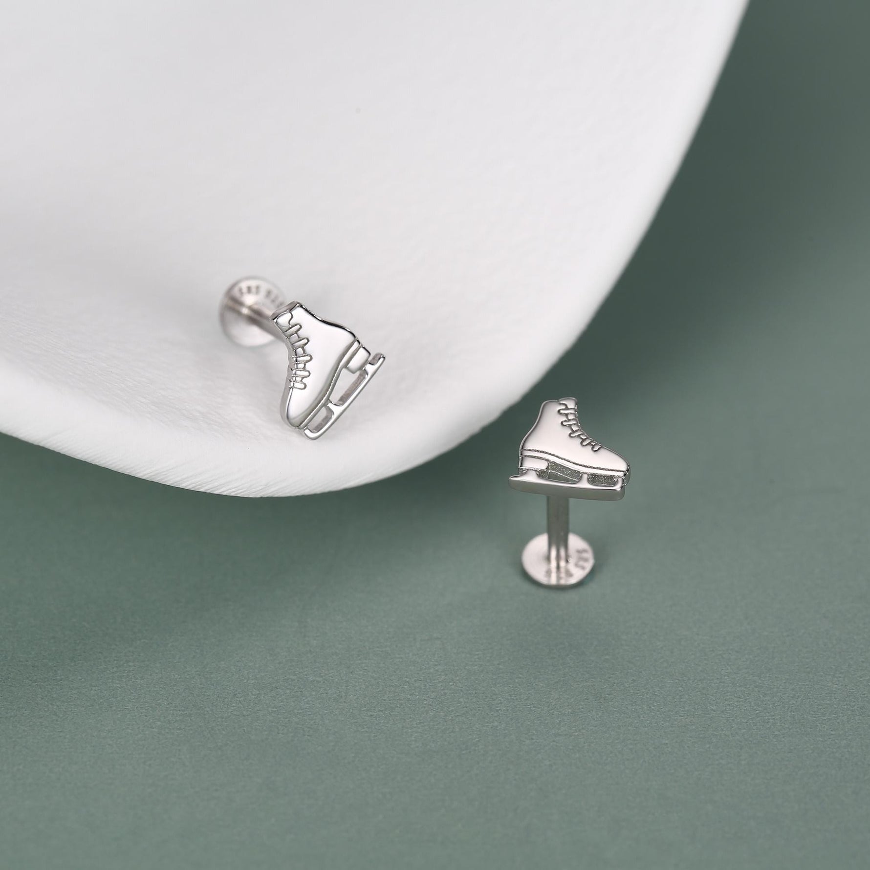 Sterling Silver Ice Skate 16G Flat Back Stud Earrings