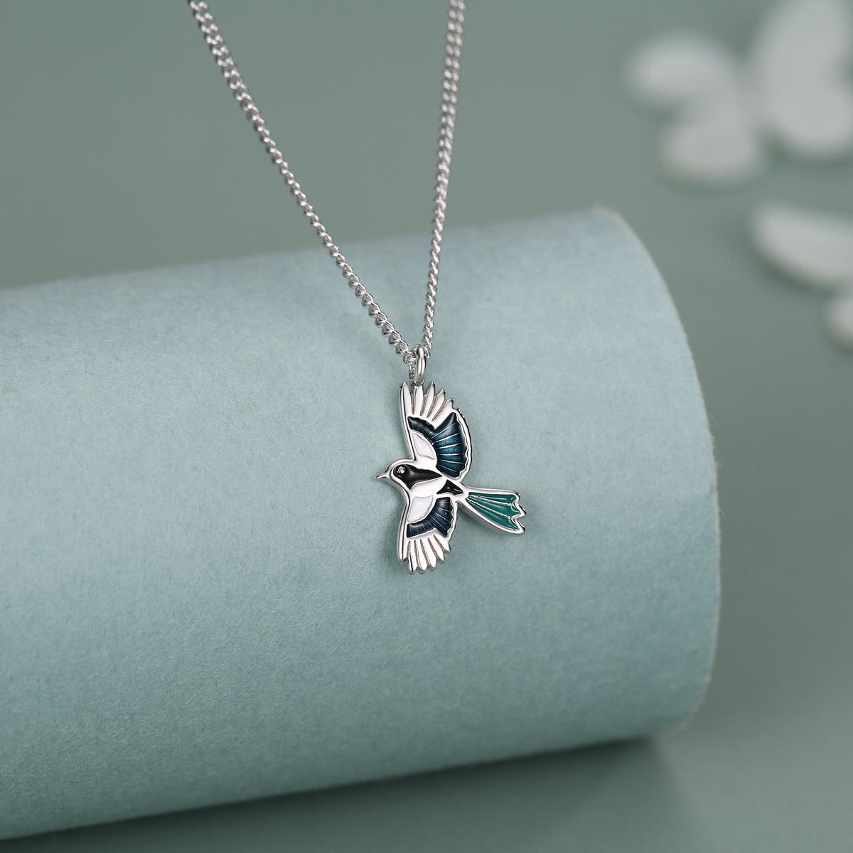 Sterling Silver Enamel Magpie Necklace
