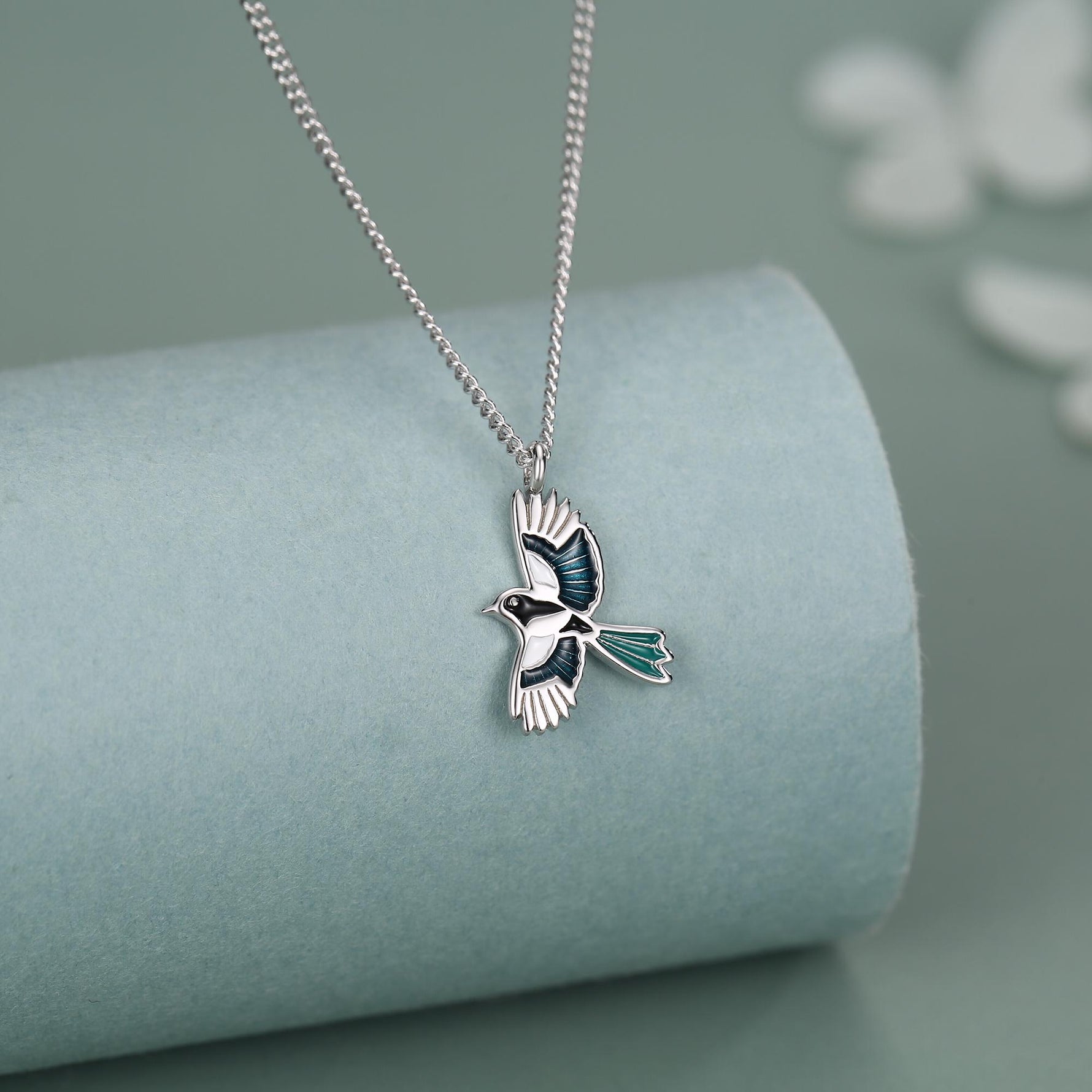 Sterling Silver Enamel Magpie Necklace