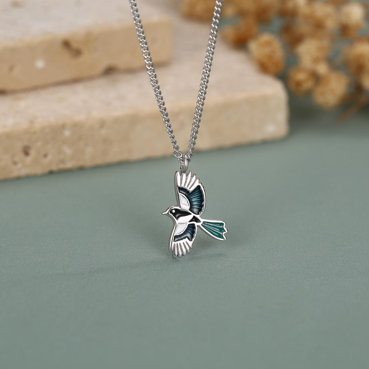 Sterling Silver Enamel Magpie Necklace