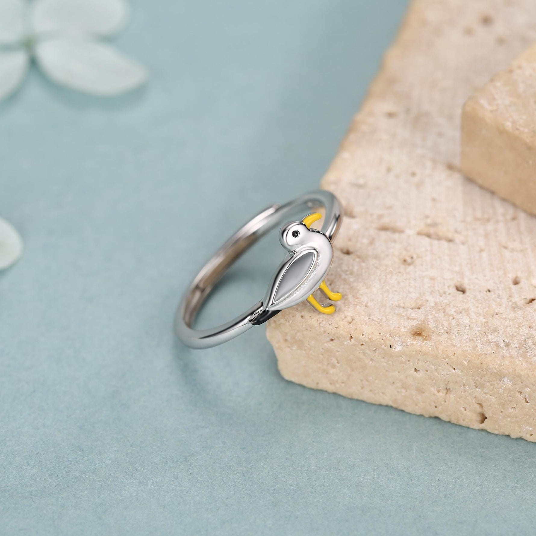 Sterling Silver Enamel Seagull Ring