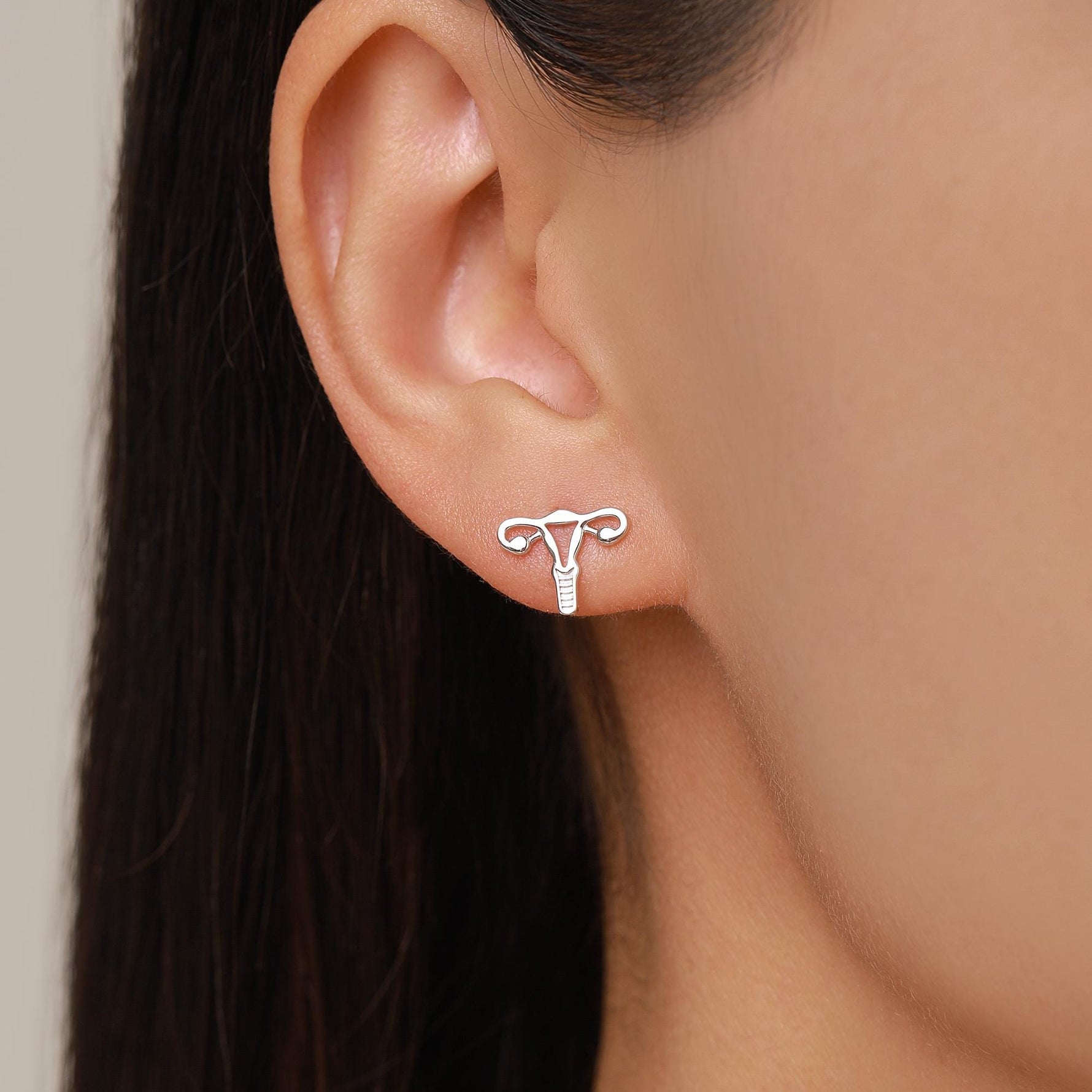 Sterling Silver Female Anatomy Mismatched Stud Earrings