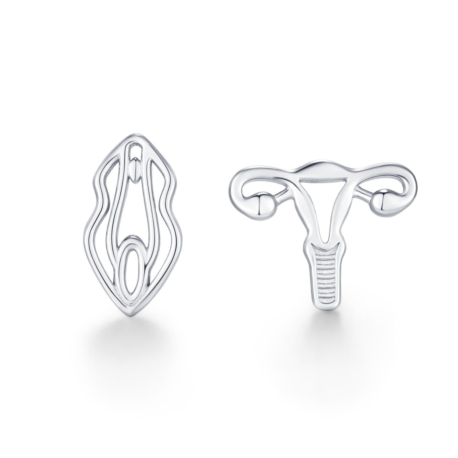 Sterling Silver Female Anatomy Mismatched Stud Earrings