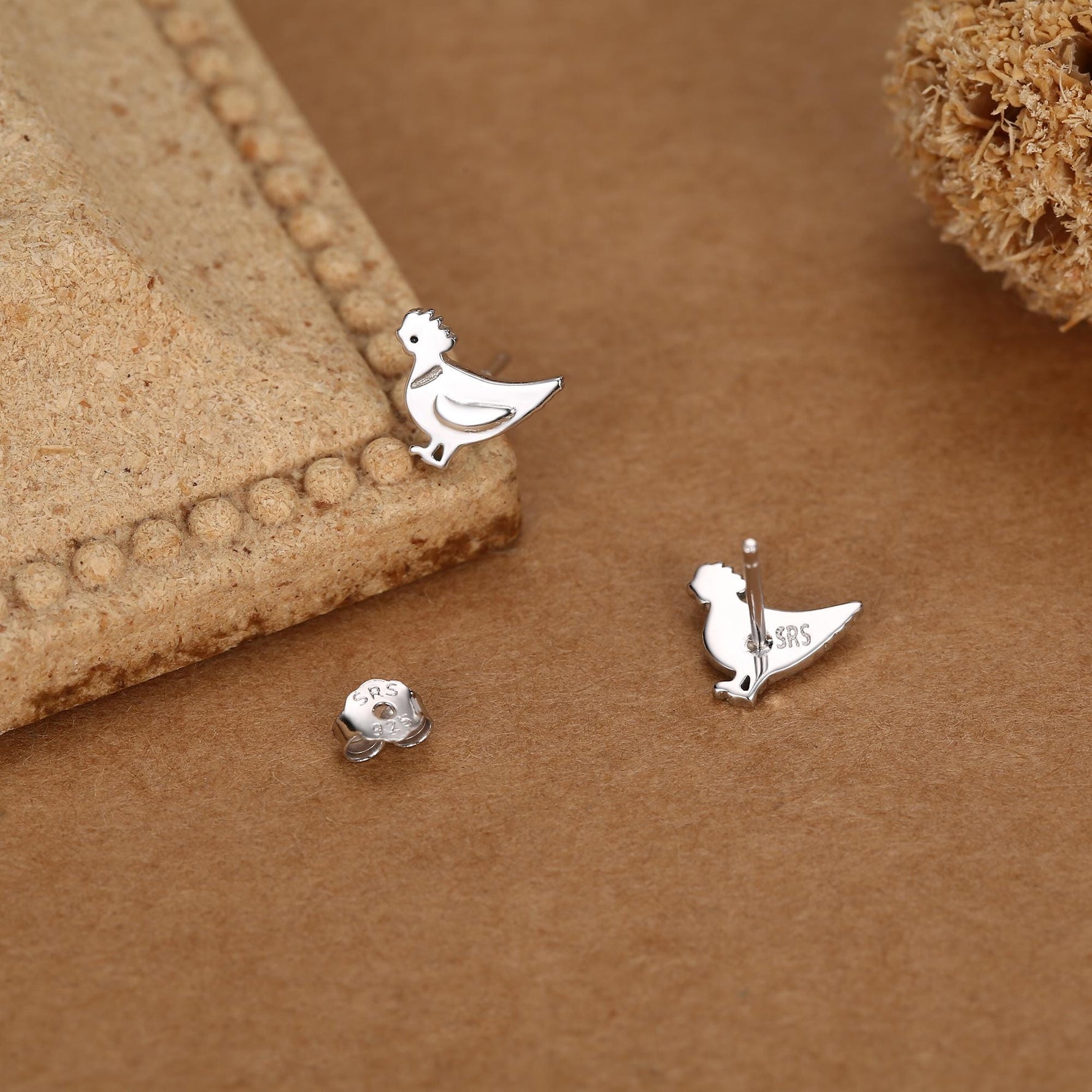 Chicken Stud Earrings in Sterling Silver, Nature Inspired Animal Earrings, Farm Animal Earrings