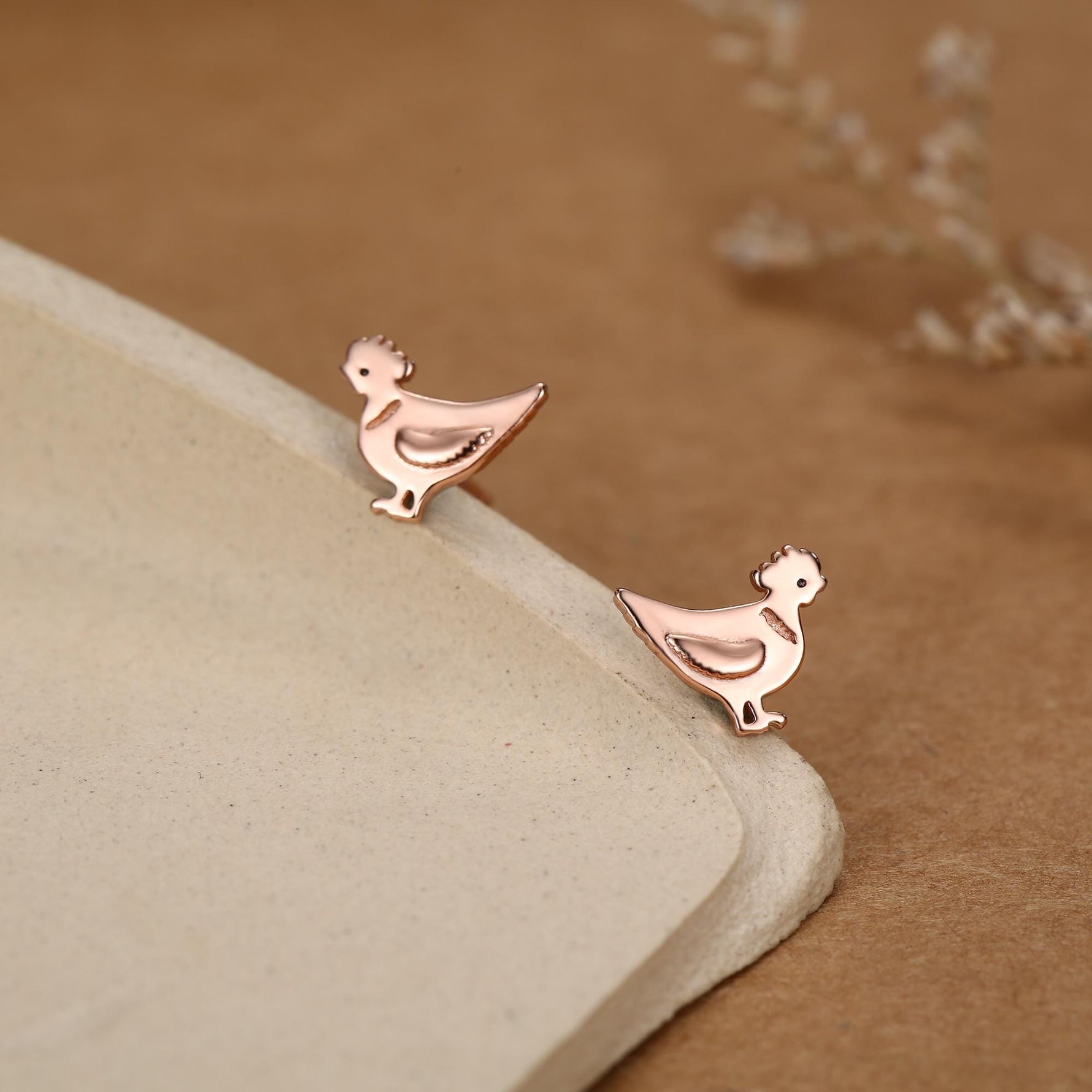Chicken Stud Earrings in Sterling Silver, Nature Inspired Animal Earrings, Farm Animal Earrings