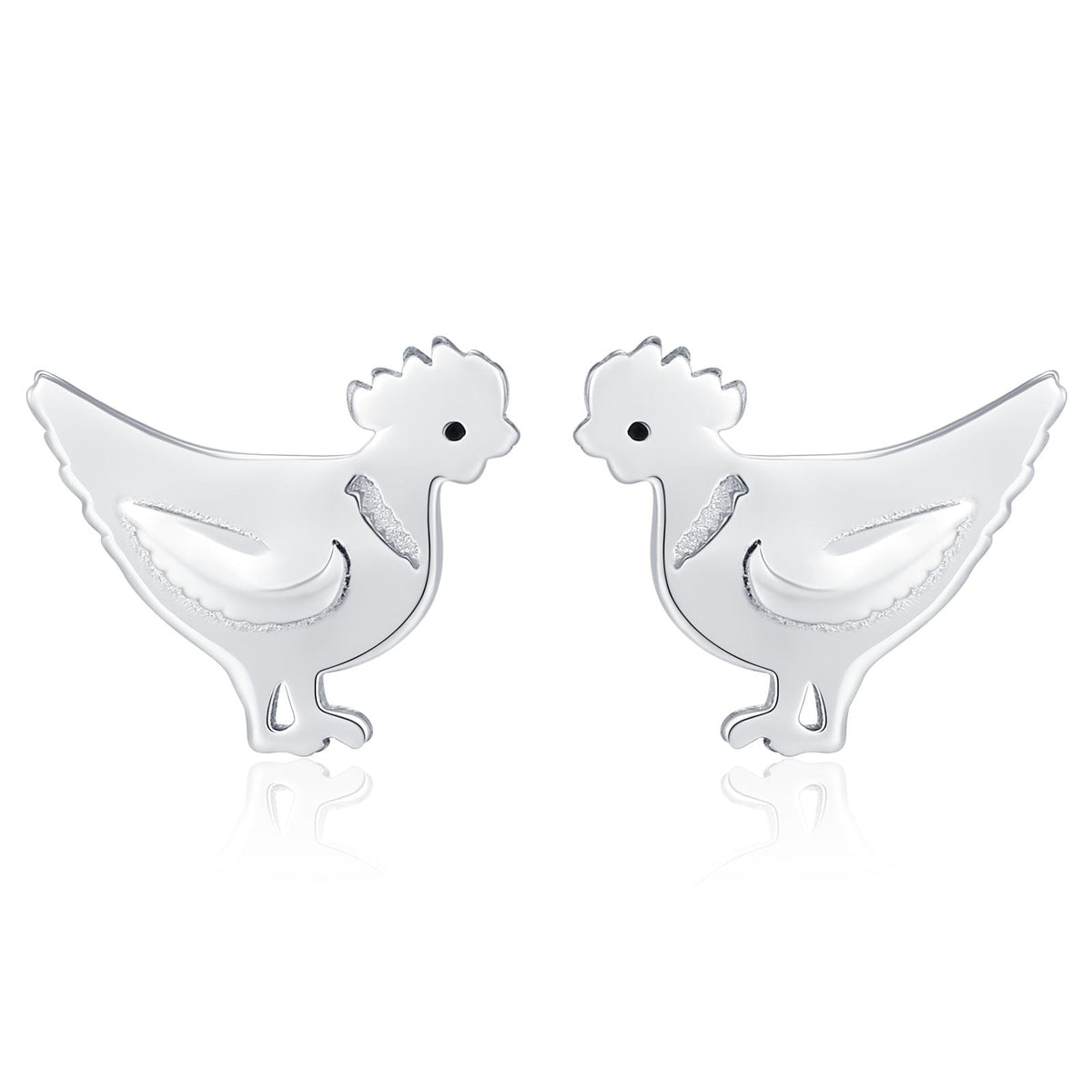 Chicken Stud Earrings in Sterling Silver, Nature Inspired Animal Earrings, Farm Animal Earrings