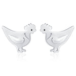 Chicken Stud Earrings in Sterling Silver, Nature Inspired Animal Earrings, Farm Animal Earrings